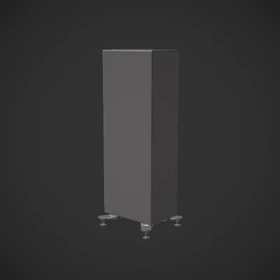 Wooden speaker cabinet on wheels. sharp edges, simple geometry, symmetric geometry.