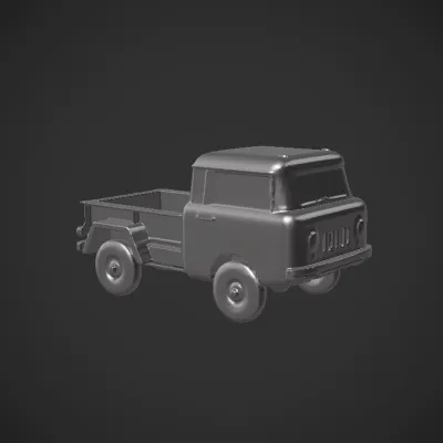 Red vintage Jeep pickup truck, rear view. sharp edges, complex geometry, game-ready, symmetric geometry.
