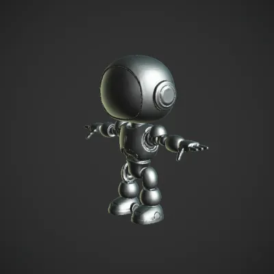 Cute humanoid robot with glowing eyes. smooth edges, complex geometry, game-ready, character, symmetric geometry.