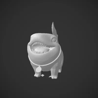 Cartoon shark dog hybrid with collar. smooth edges, complex geometry, character, symmetric geometry.