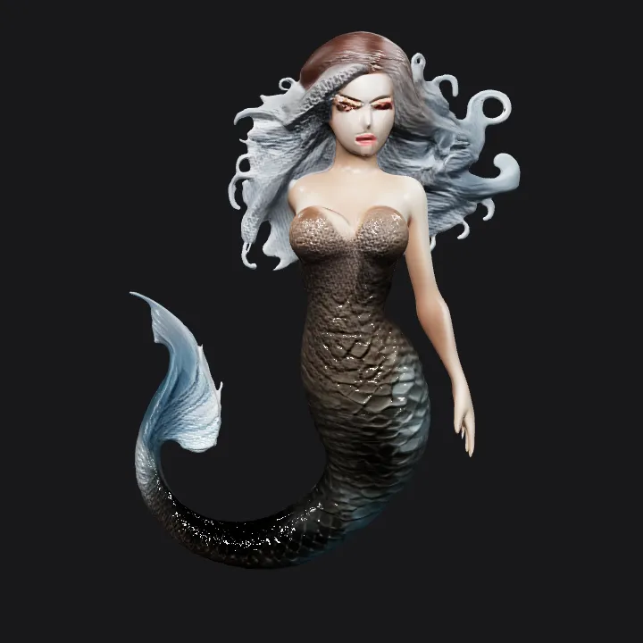 fantasy mermaid with flowing hair. smooth edges, complex geometry, character.