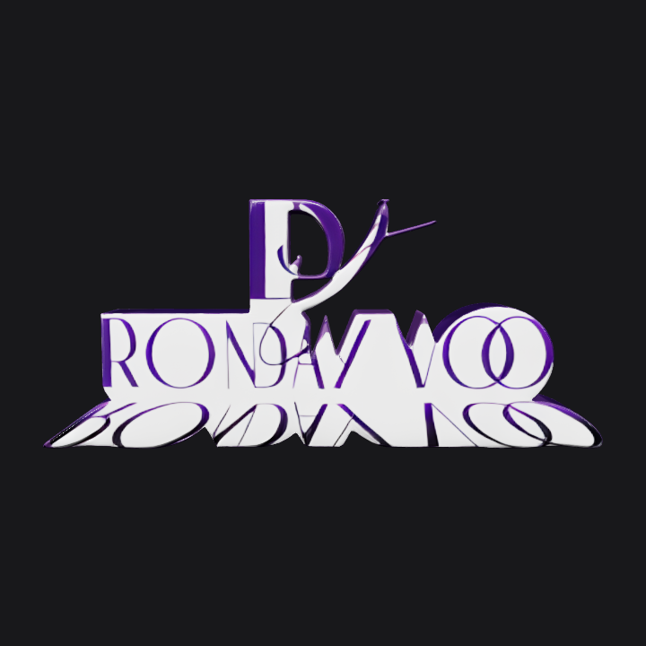 Stylized DJ logo with text elements. sharp edges, simple geometry.