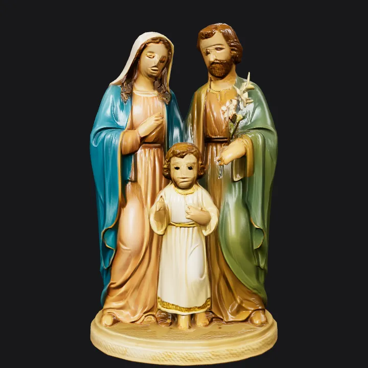 Holy Family religious statue. smooth edges, complex geometry, character.