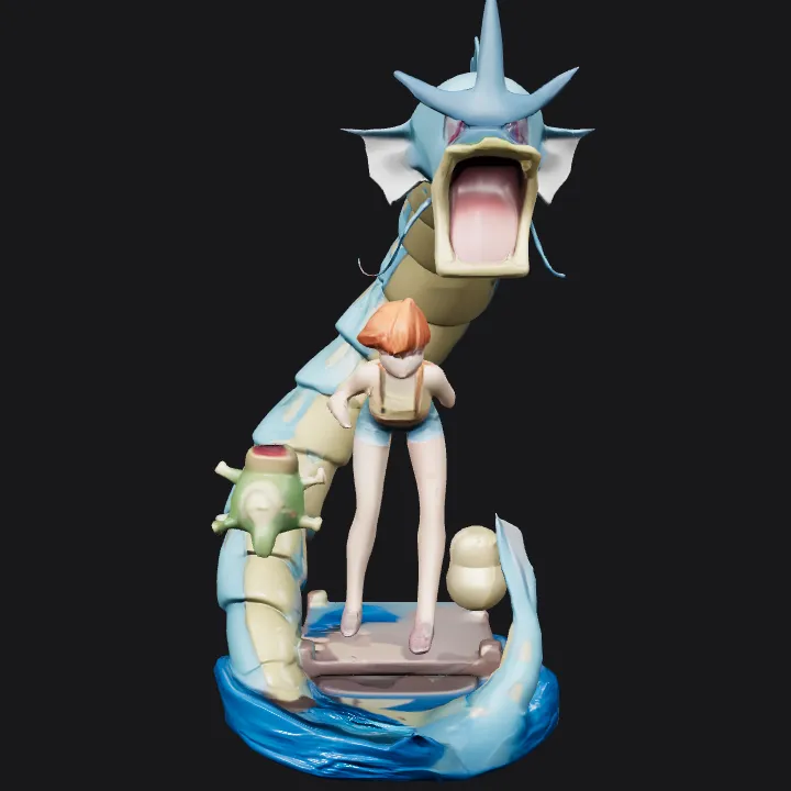 Anime girl with large blue dragon and small frog. complex geometry, smooth edges, character.