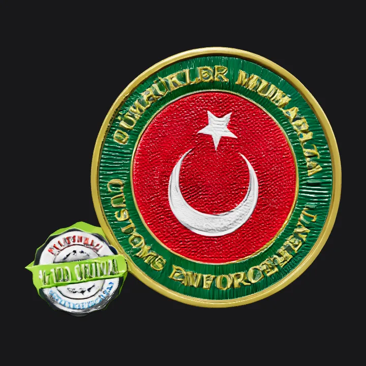 Turkish Customs Enforcement emblem badge. sharp edges, simple geometry, game-ready, symmetric geometry.