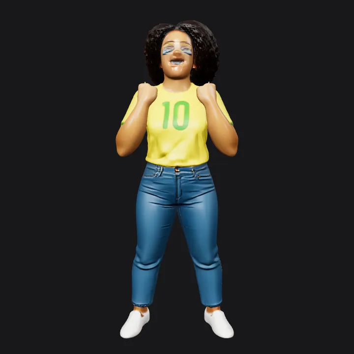 Person in yellow shirt and blue jeans. smooth edges, complex geometry, character.