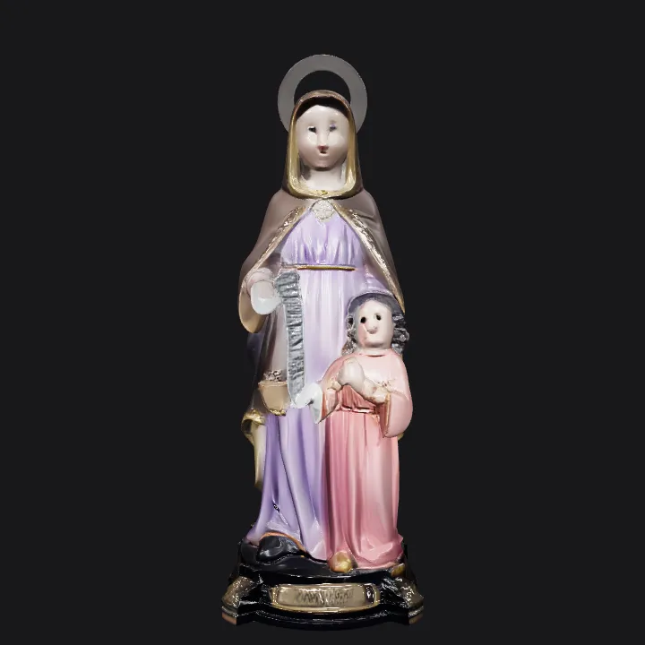 Religious statue of two figures reading a scroll. complex geometry, smooth edges, character.