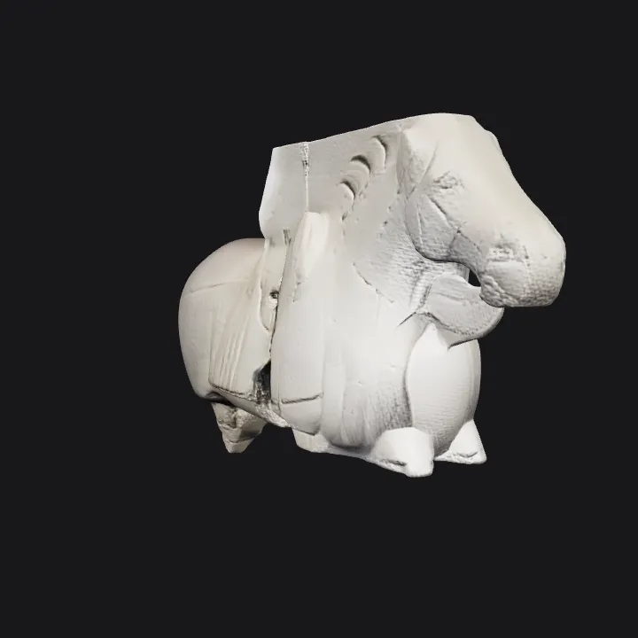 Stone relief of a horse. sharp edges, complex geometry.