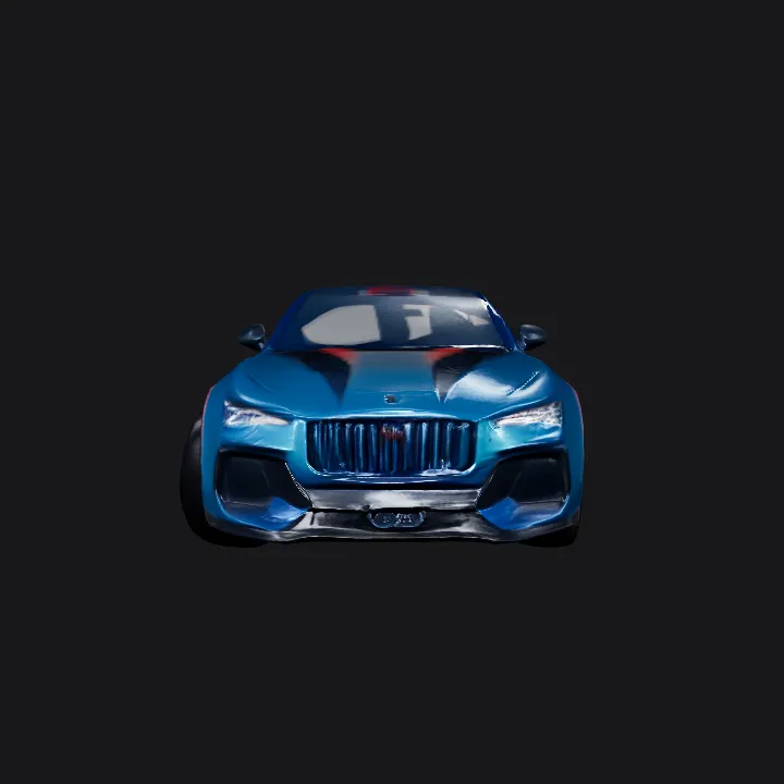 Modern sports car with spoiler. sharp edges, complex geometry, game-ready, symmetric geometry.