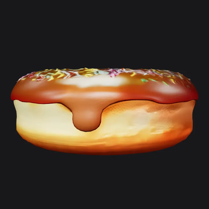 Chocolate glazed donut with sprinkles. smooth edges, simple geometry, game-ready, symmetric geometry.