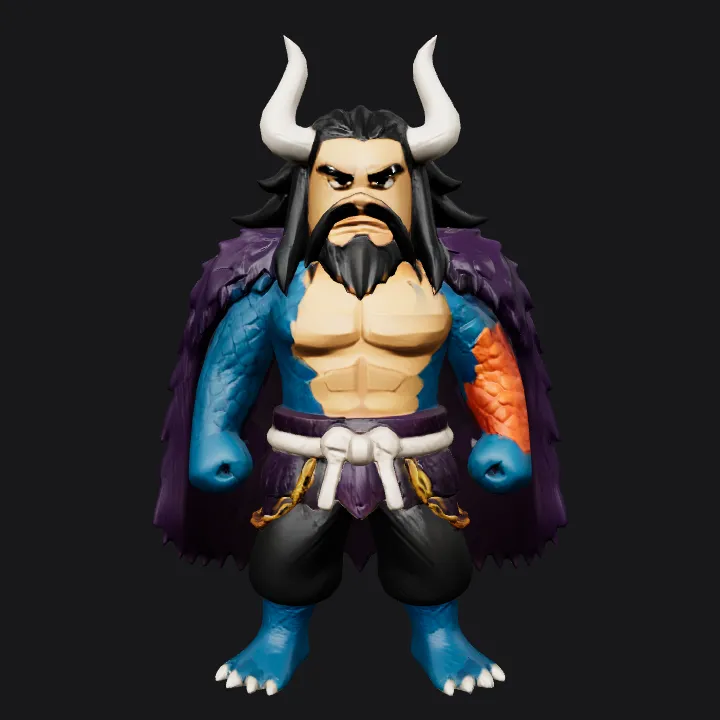 Muscular humanoid dragon with horns. sharp edges, complex geometry, character.