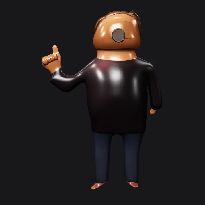 Cartoon person raising one finger. smooth edges, simple geometry, character.