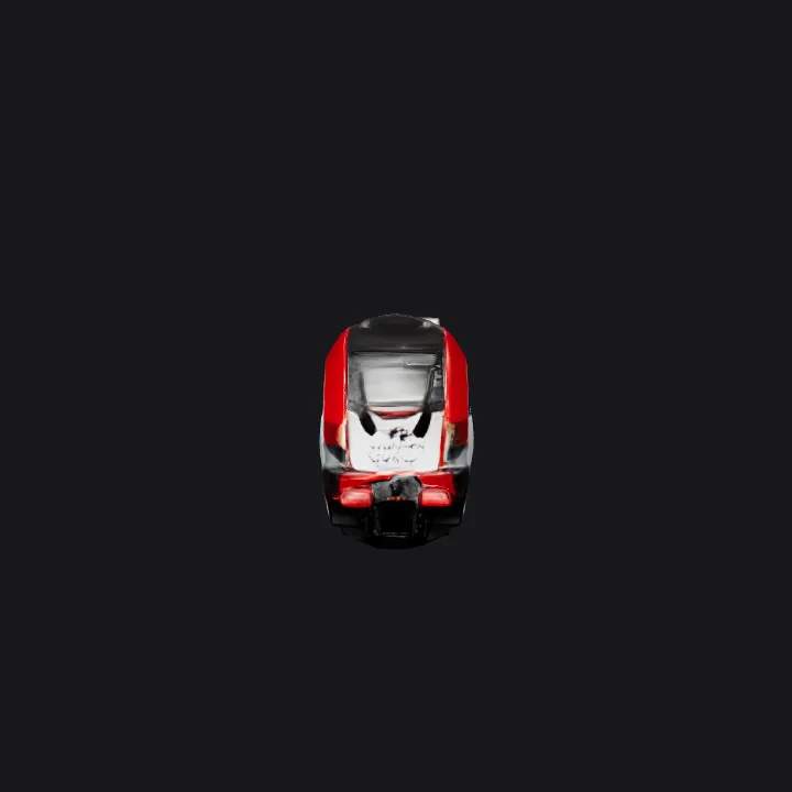 Modern red and white train locomotive. sharp edges, smooth edges, complex geometry, symmetric geometry.