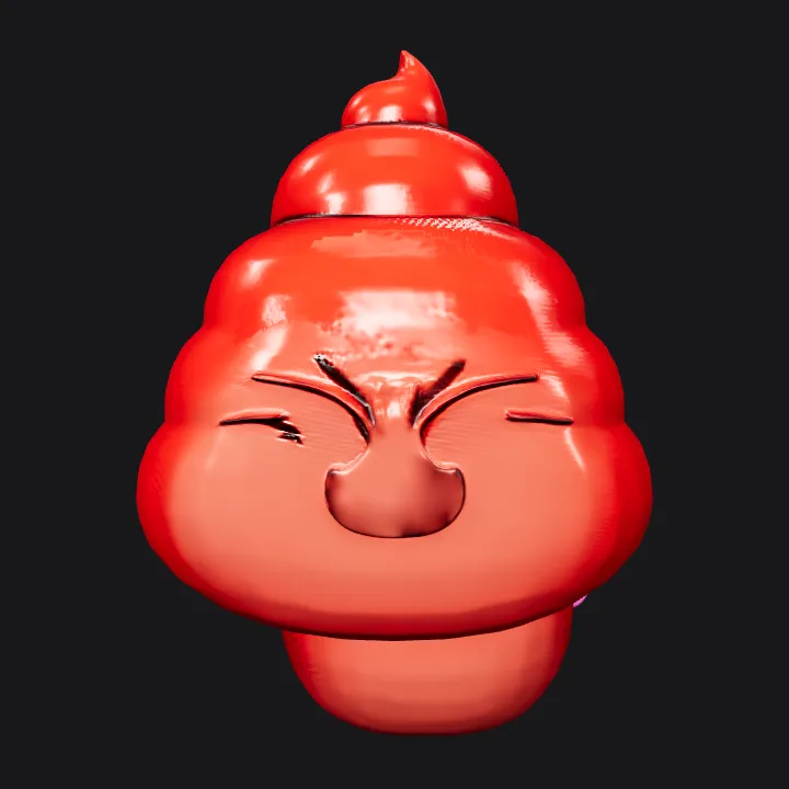 Cartoon poop emoji character. smooth edges, simple geometry, character.