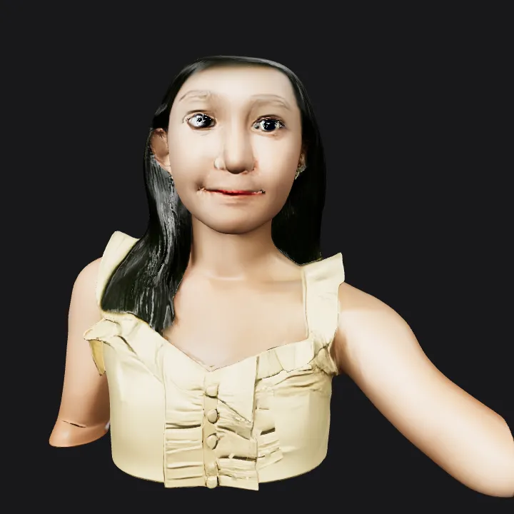 woman wearing a yellow ruffled top. smooth edges, complex geometry, character.