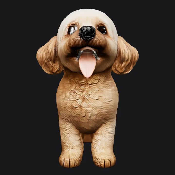 Sitting fluffy brown poodle dog. smooth edges, complex geometry, character.