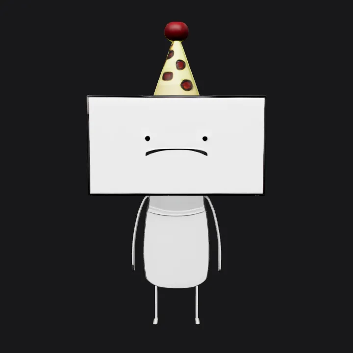 Sad character with party hat. simple geometry, sharp edges, character, symmetric geometry.