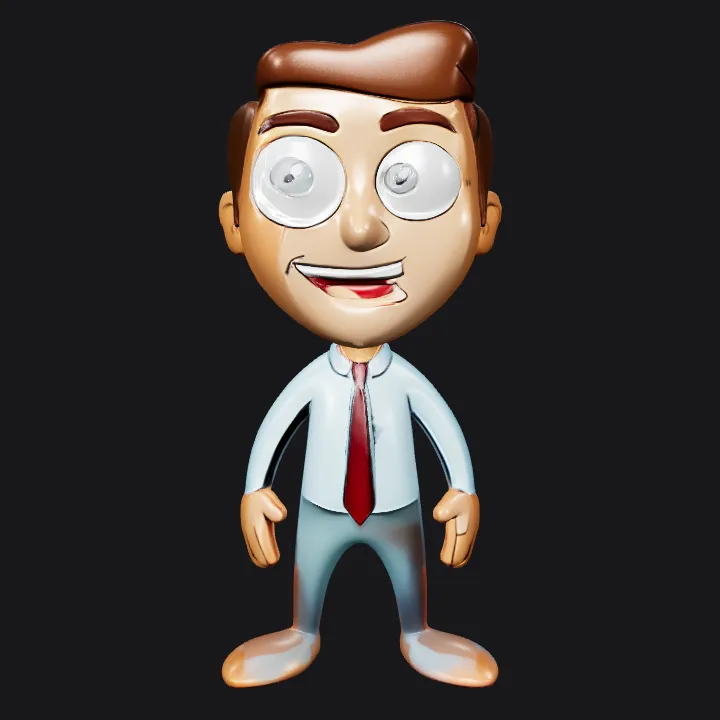 Cartoon man in business attire. smooth edges, simple geometry, game-ready, character, symmetric geometry.