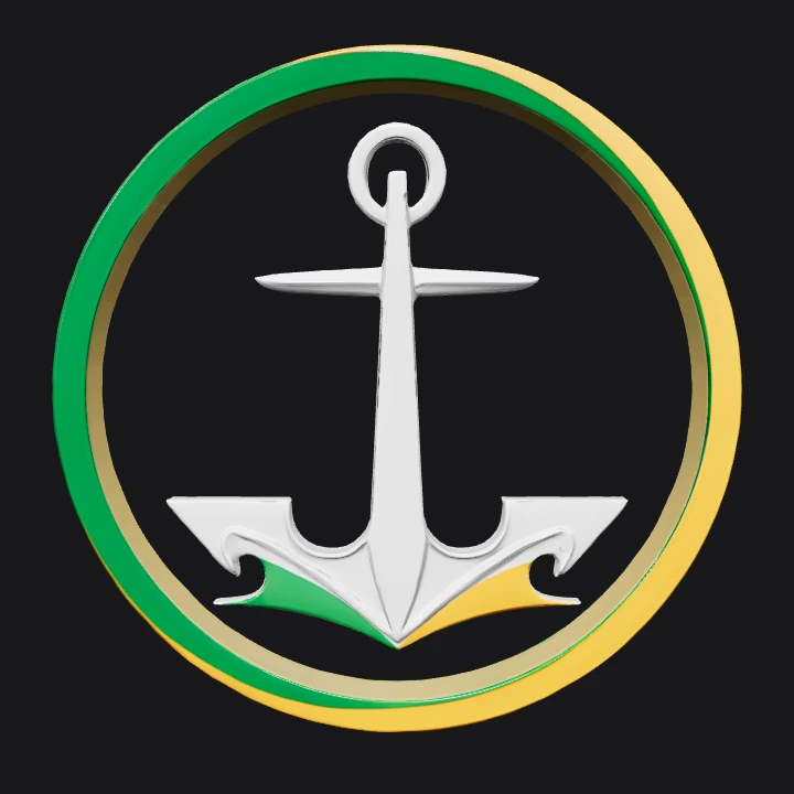 stylized white anchor inside colored circle. smooth edges, simple geometry, symmetric geometry.