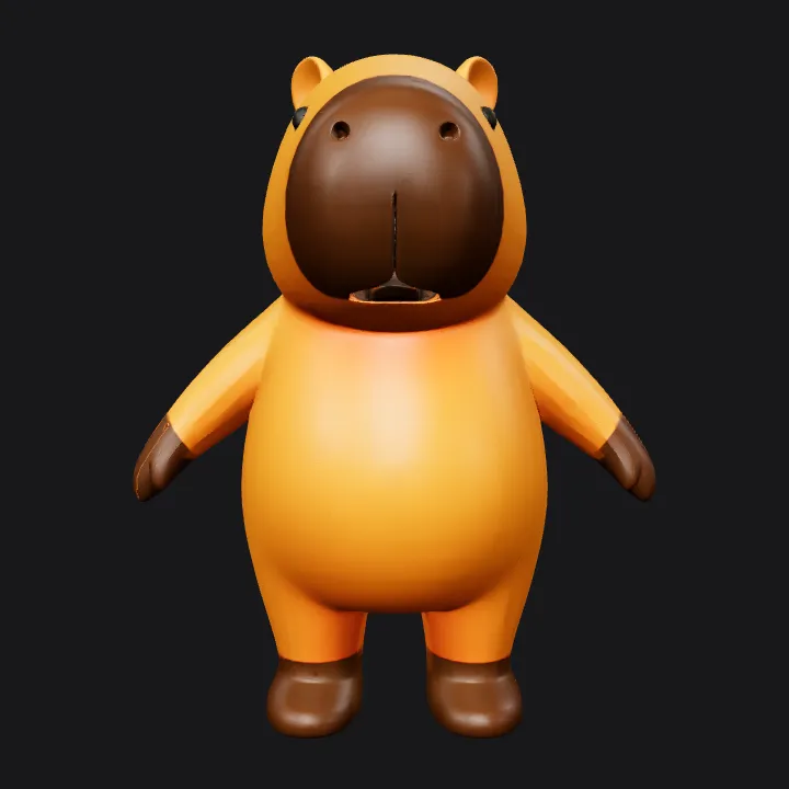 Cartoon capybara character. smooth edges, simple geometry, game-ready, character, symmetric geometry.