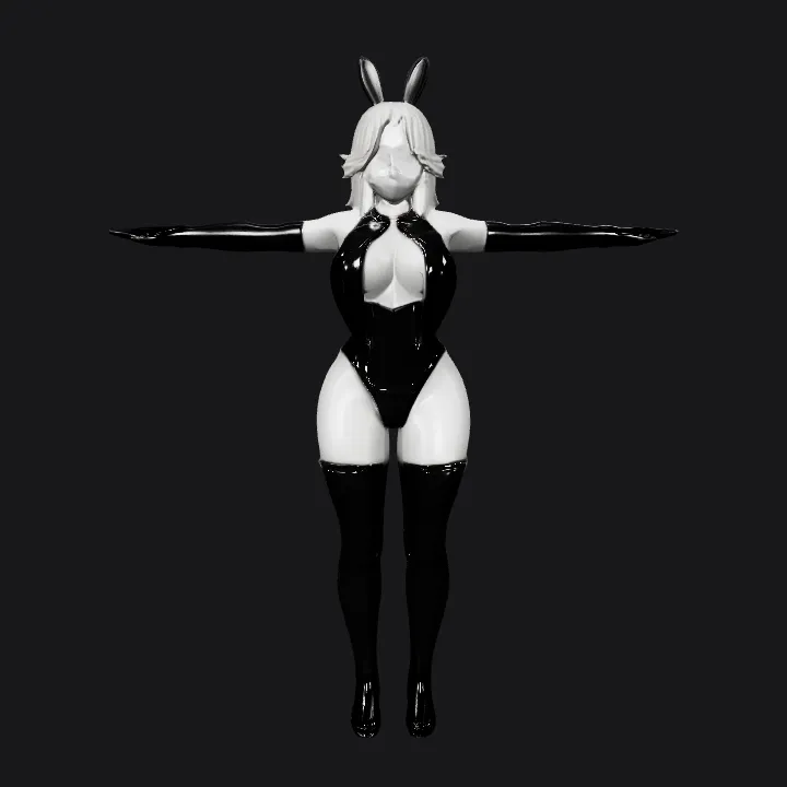 female bunny costume character in T-pose. complex geometry, game-ready, character, symmetric geometry.