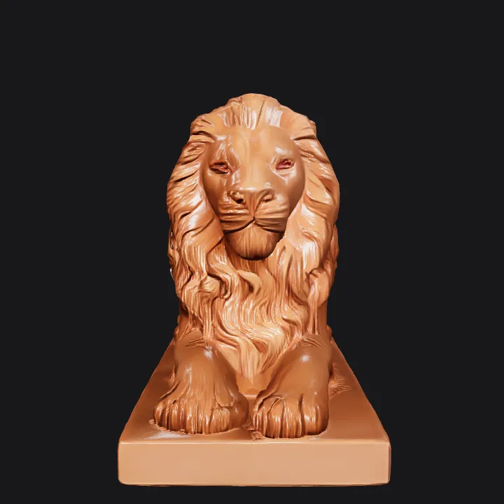 Sculpted lion lying on a base. smooth edges, complex geometry.
