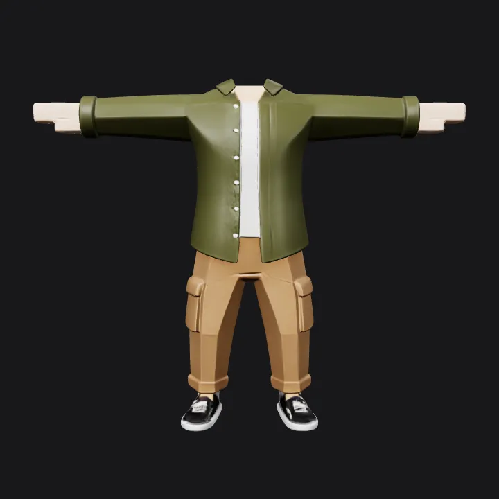 Cartoon male character in T-pose. smooth edges, simple geometry, game-ready, character, symmetric geometry.
