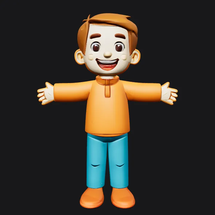 Cartoon boy with orange shirt and blue pants. smooth edges, simple geometry, character, symmetric geometry.