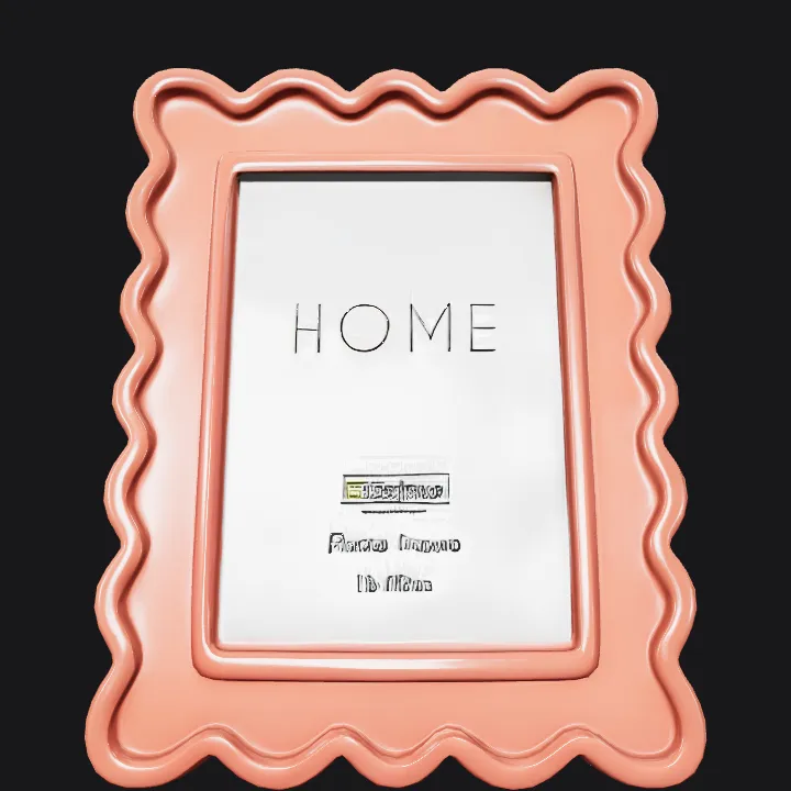 Pink scalloped photo frame. sharp edges, simple geometry, symmetric geometry.