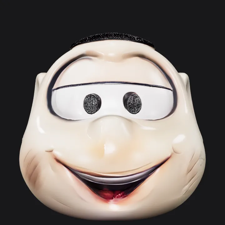 Cartoonish head of a person. smooth edges, simple geometry, character.