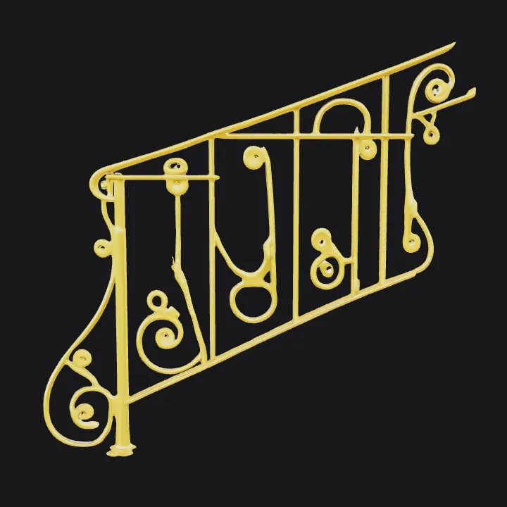 ornate decorative railing with gold scrollwork. complex geometry, smooth edges.