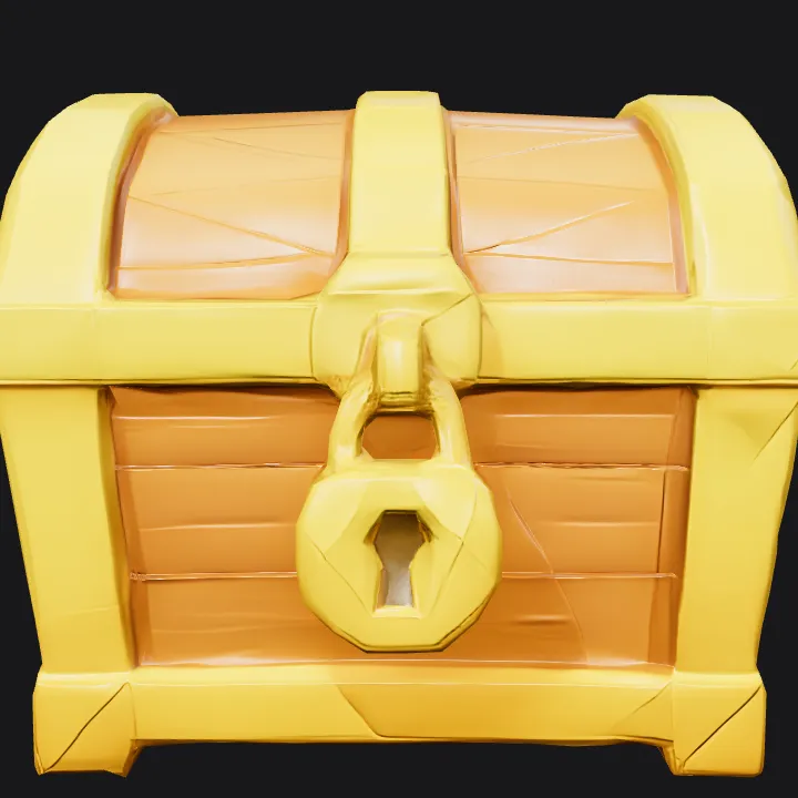Cartoon treasure chest with lock. sharp edges, simple geometry, game-ready, symmetric geometry.