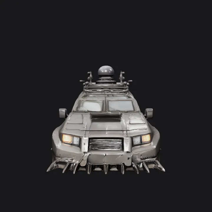 Armored military vehicle with antennas and spikes. sharp edges, complex geometry, symmetric geometry.