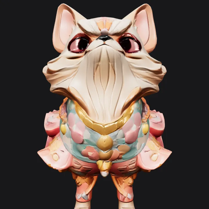 Stylized decorative dog statue. complex geometry, smooth edges, sharp edges, game-ready, character, symmetric geometry.