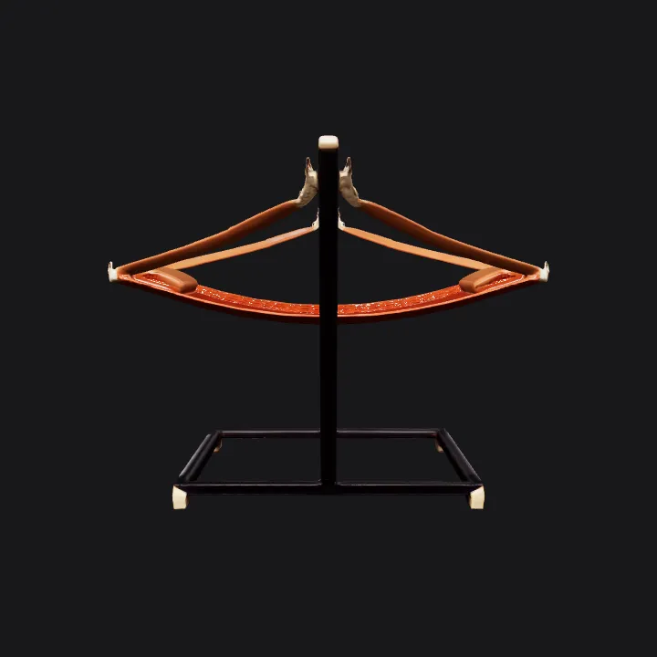 freestanding woven hammock with pillow. smooth edges, simple geometry, symmetric geometry.