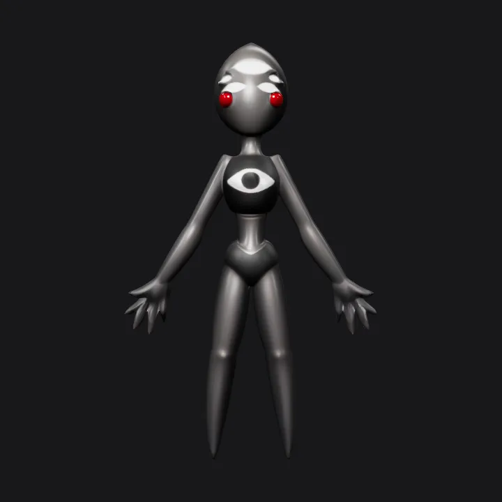 Alien humanoid with multiple eyes. smooth edges, simple geometry, character, symmetric geometry.