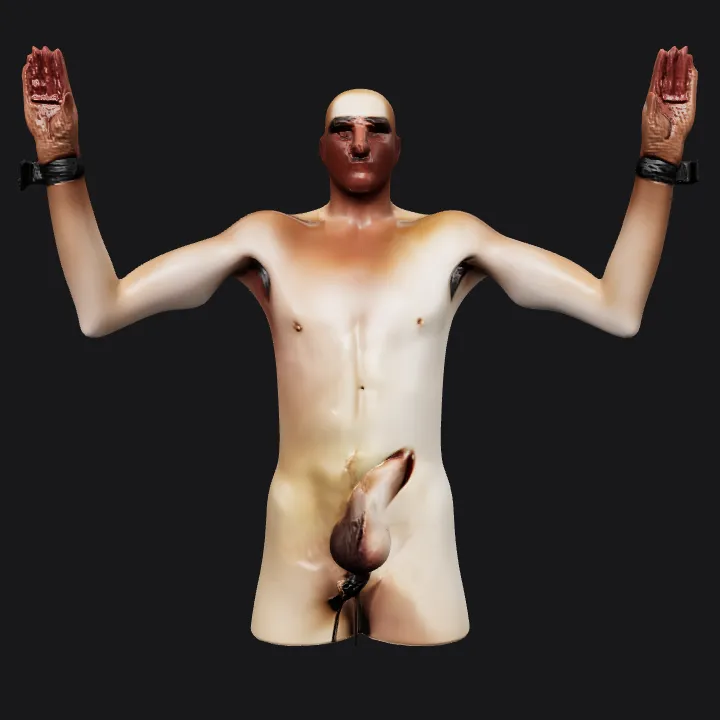 Human torso with bindings. smooth edges, complex geometry, character.