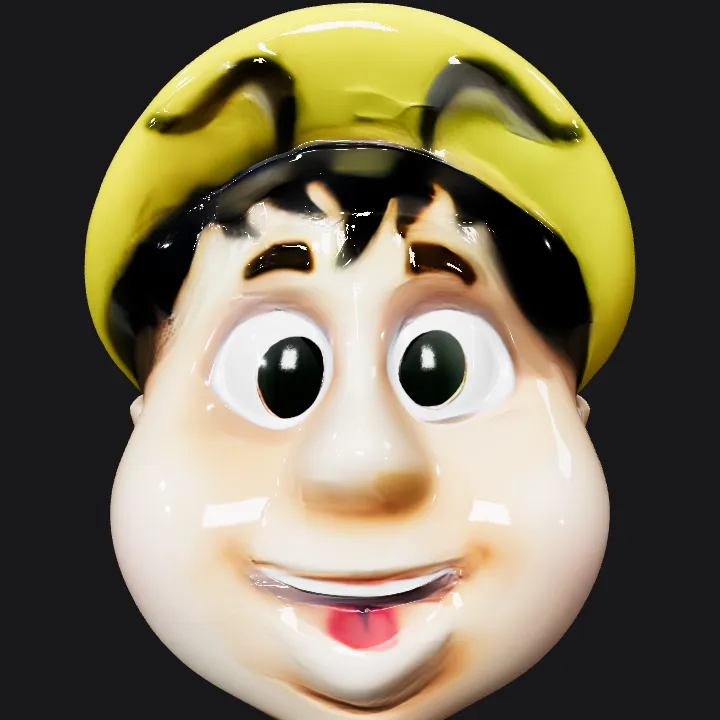 Plastic Pinocchio head sculpture. smooth edges, simple geometry, character, symmetric geometry.