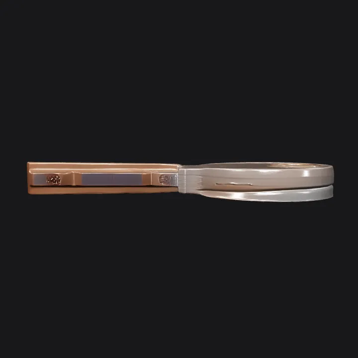 a metal house key. sharp edges, simple geometry.
