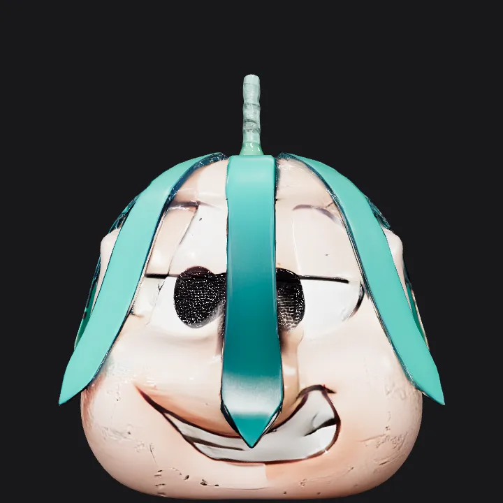 Plastic mask with green and black hair strips. smooth edges, simple geometry, character, symmetric geometry.