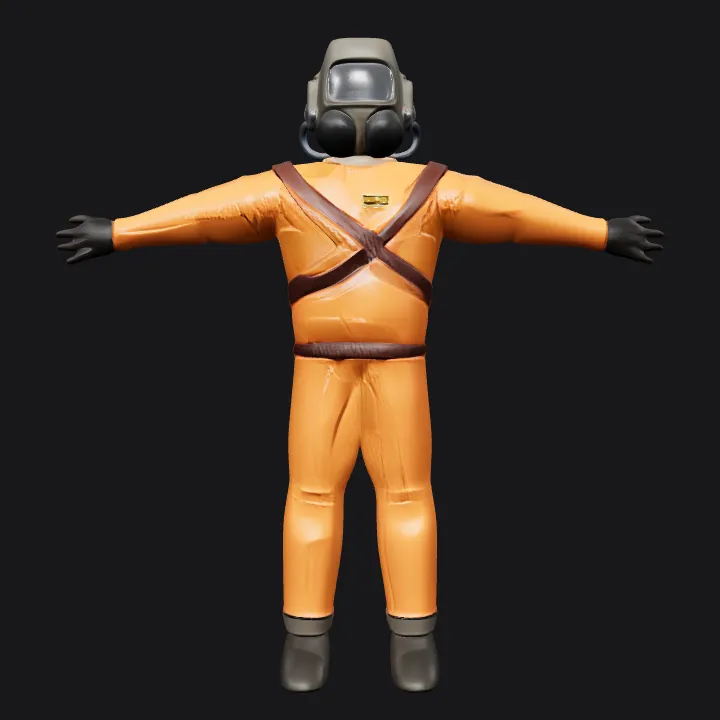 Astronaut in orange spacesuit. smooth edges, complex geometry, game-ready, character, symmetric geometry.