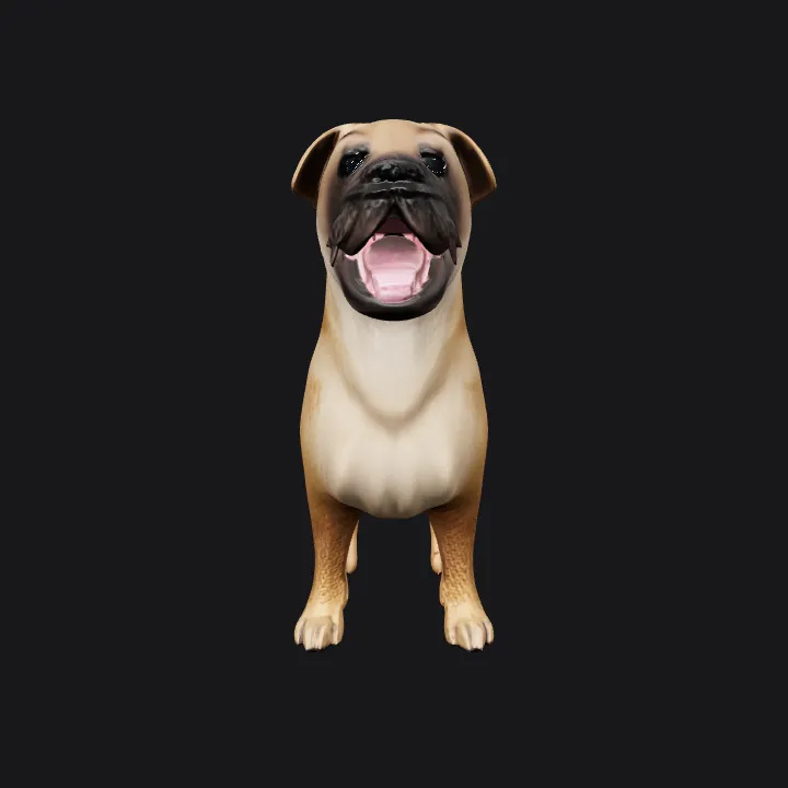 Brown dog sitting on tiled floor. smooth edges, complex geometry, character.