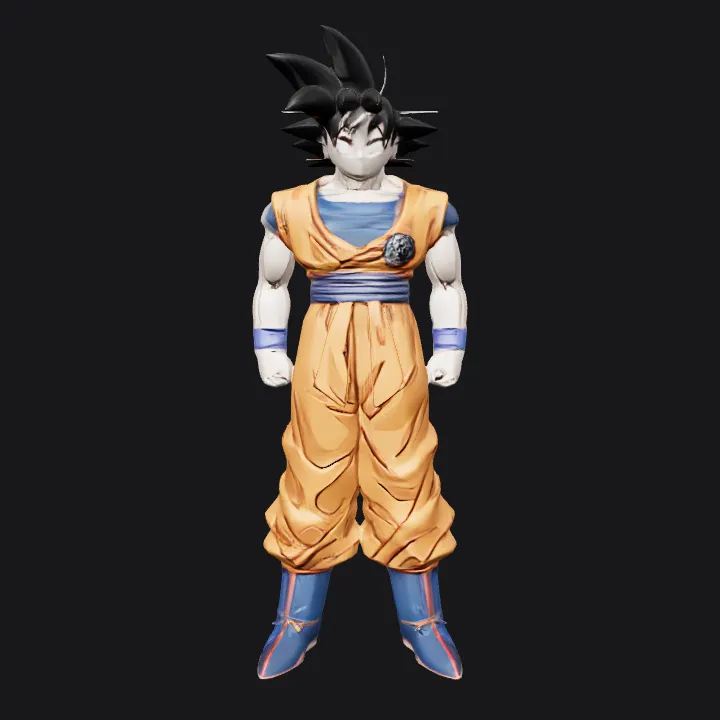 Anime character in orange martial arts outfit. sharp edges, smooth edges, complex geometry, character, symmetric geometry.