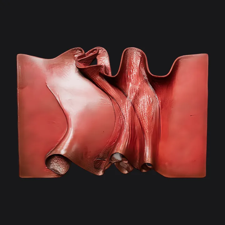 Abstract folded metal wall art. smooth edges, complex geometry.