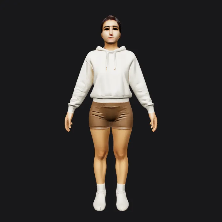 A person standing in casual clothing. smooth edges, complex geometry, character, symmetric geometry.