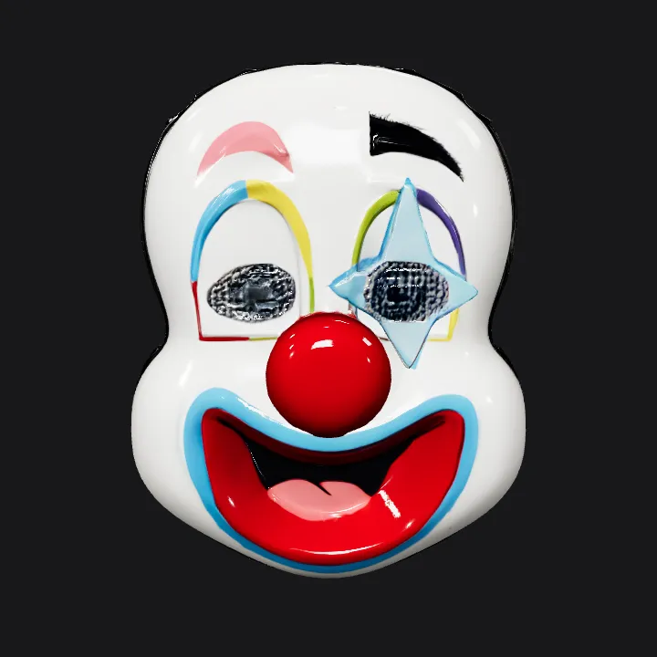 Clown face mask with colorful makeup. smooth edges, simple geometry, character, symmetric geometry.