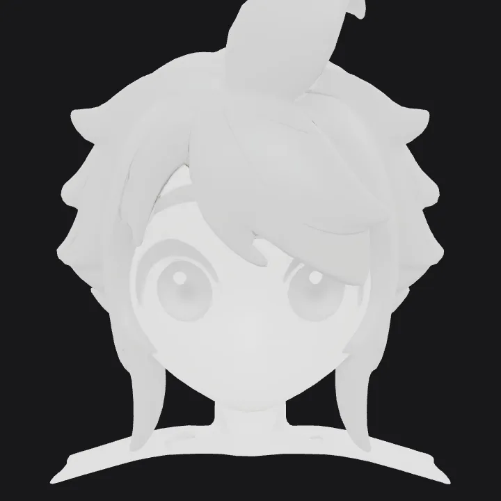 Anime-styled character head and neck, rear view. smooth edges, simple geometry, character, symmetric geometry.