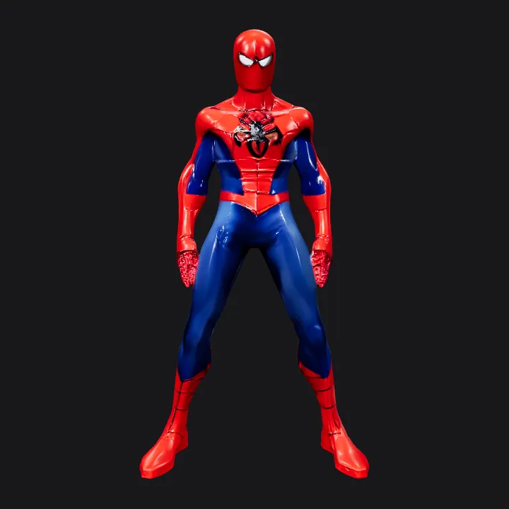 Person in Spider-Man costume standing. simple geometry, game-ready, character, symmetric geometry.