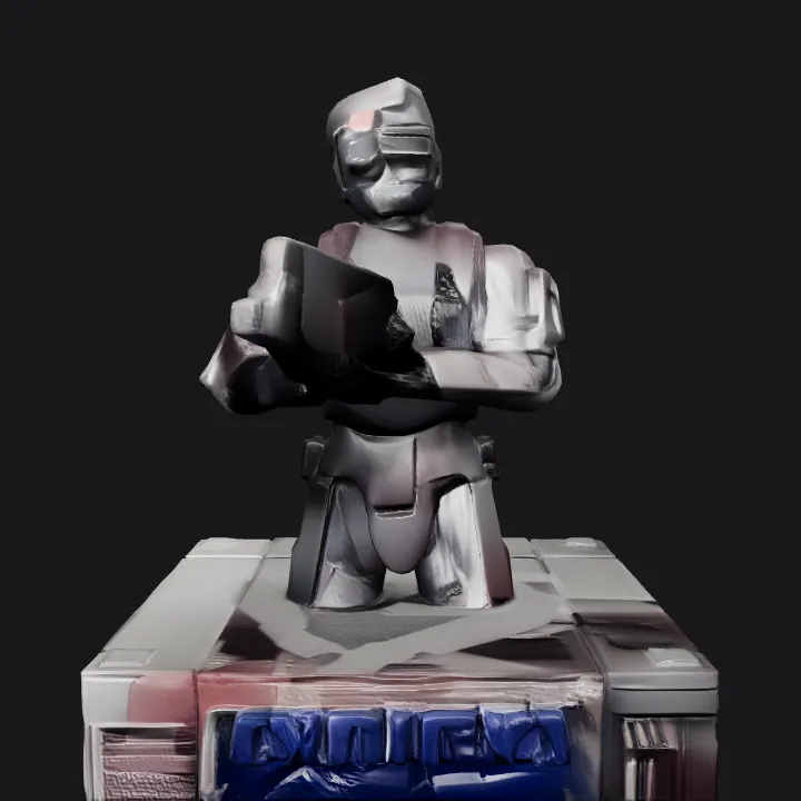 Armored sci-fi soldier bust with weapon. sharp edges, complex geometry, character, symmetric geometry.