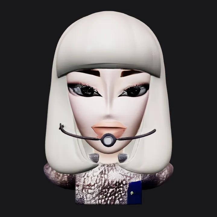 female character with headset, side profile. smooth edges, complex geometry, character.